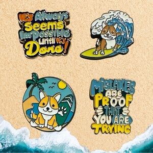 Set of 4 Motivational Corgi Enamel Pins | Kawaii Dog & Inspirational Quotes